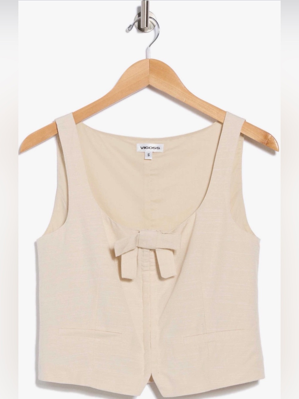 Vigoss NWT Bow Front Square Neck Linen Blend Vest Top Cream XL - Picture 3 of 9